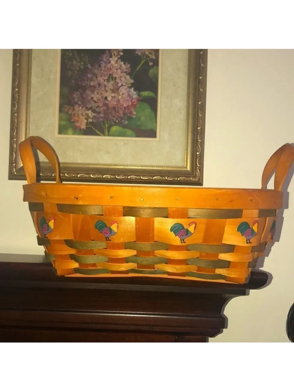Country Woven Collection NY Rooster Art Apple Fruit Egg Basket